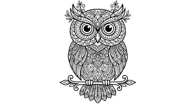 Decorative owl mandala style outline vector illustration for design
