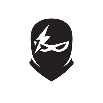 Black balaclava ski mask with white lightning bolt and eye cutouts