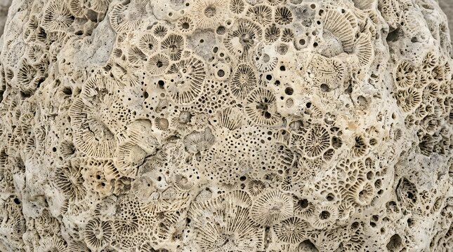 Natural Fossil Coral Stone Texture Background with Intricate Organic Pattern