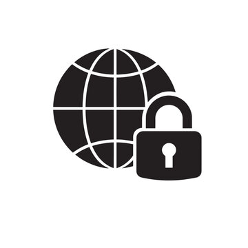Black padlock in front of globe earth security