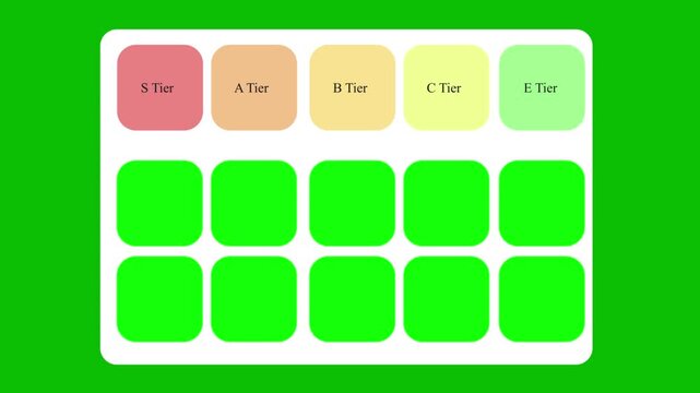 Tier list template overlay pop-up rank animation and green screen placeholders