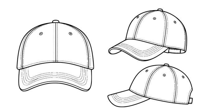 Minimal black baseball cap vector outline illustration for apparel design