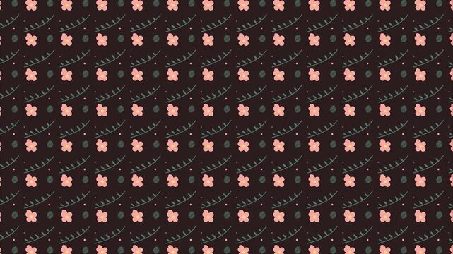 Pink Floral Cross Pattern and Green Dots Hand Drawn Doodle Animation Seamless Looping Motion Background Wallpaper for Graphic Design and Digital Backdrop