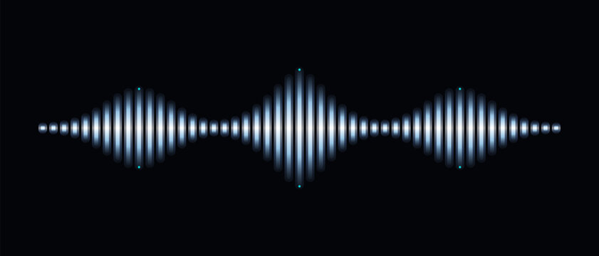 A visual representation of an audio waveform, displaying a rhythmic pulse of blue light against a dark background