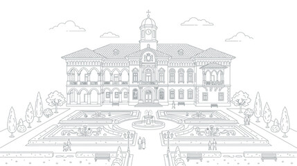 Fototapeta premium Ornate Neo-Classical Building with Formal Gardens