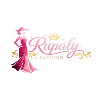 Elegant pink dress fashion logo design with Rupaly text for boutique and beauty brand
