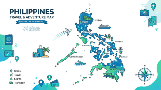 Philippine Islands Travel Map with Icons