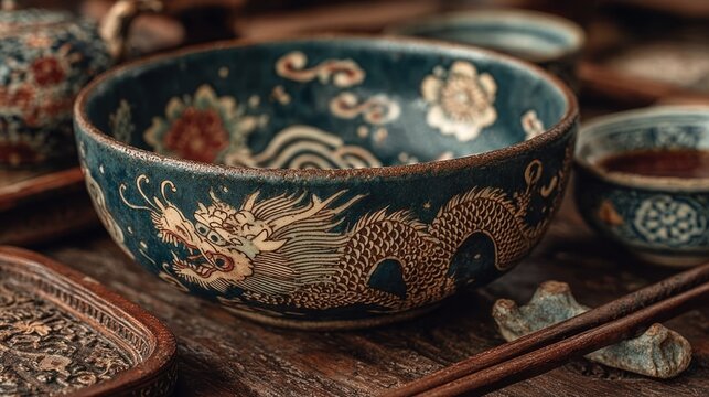 Traditional Chinese ceramic tea bowl.