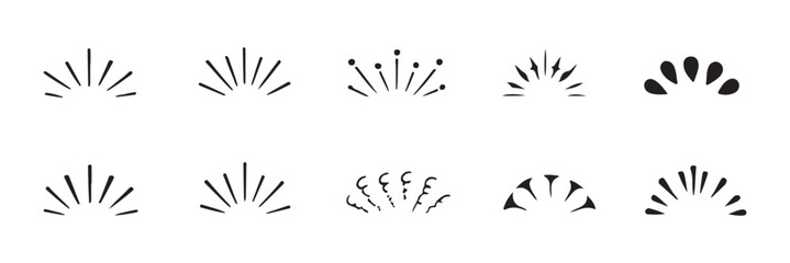 Set of cute line doodle comic design elements. Movement and motion expression, magic and light effect, heart, star shape sketch. Childish handwriting scribbles. Japanese style drawing  © Hike Studio 6