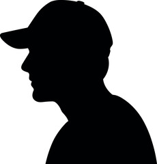 Black silhouette profile portrait of a young anonymous man wearing a baseball cap isolated on a white background vector illustration © BIPUL