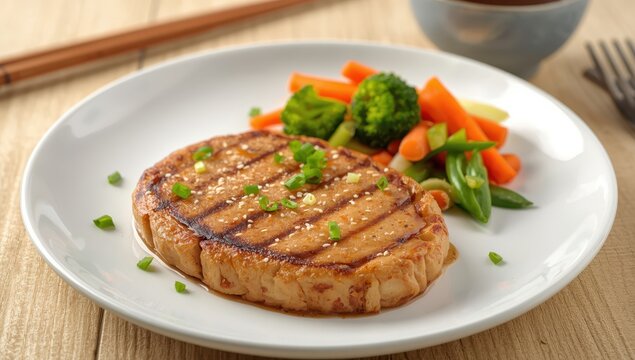 Tofu burger steak in Japanese style.