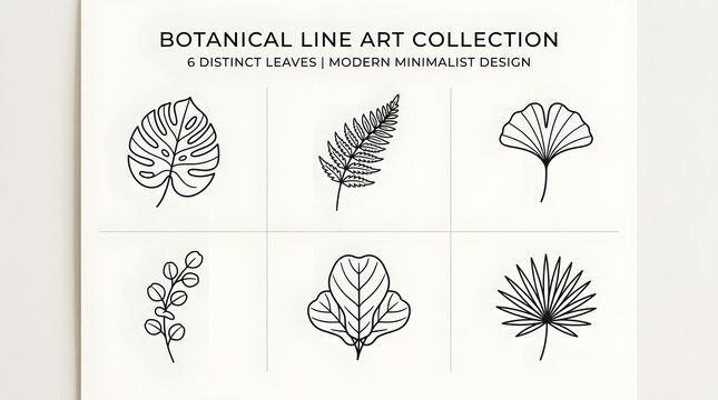 Botanical Line Art Leaves Set Minimalist Plant Illustration