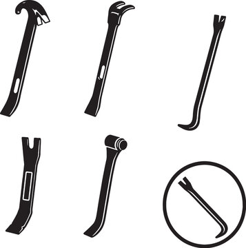 Crowbar and Pry Bar Tool Collection Vector Icon Set