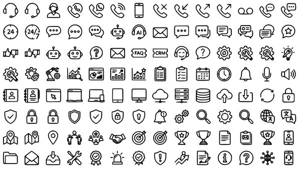 Modern Customer Support Thin Line Icon Pack Featuring Call Center Callback Chat Message and 24 7 Service Vector Illustration