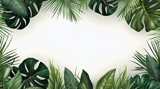 Digital white palm leaf border plant abstract background