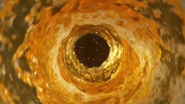 A swirling vortex of golden liquid creates a dynamic and mesmerizing abstract pattern