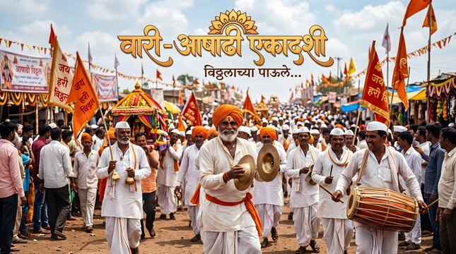 Pandharpur Wari Procession with Varkari Devotees Playing Traditional Instruments