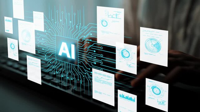 Futuristic Concept of Artificial Intelligence with Data Visualization and Technology Interface Representations on a Keyboard Background. Entropy.