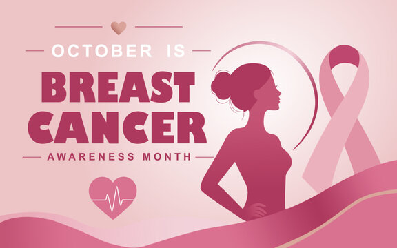 Breast Cancer Awareness Month October Banner with Pink Ribbon and Woman Silhouette Healthcare Illustration.