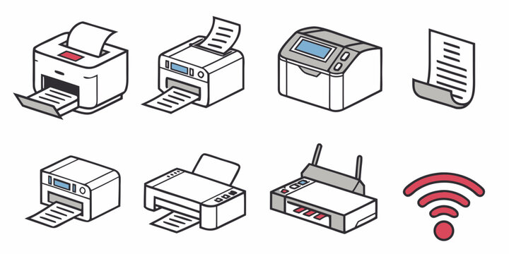 Set of 8 printer laser, 3 d, copier, fax, multifunction, dot matrix, inkjet, thermal