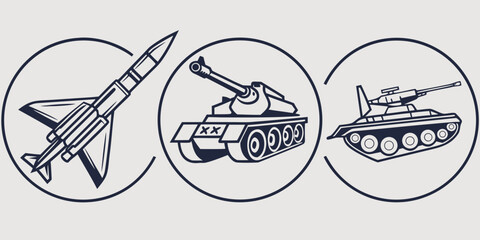 Military aircraft, tank, and helicopter in flat style military aircraft fighter jet © Abu