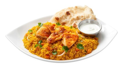 Fototapeta premium high-resolution image of sea bass biryani platter on a white background with sharp edges
