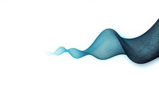 Abstract flowing blue mesh wave pattern on white background with abstract geometric structure connected technology background connectivity innovation particles movement creative backdrop