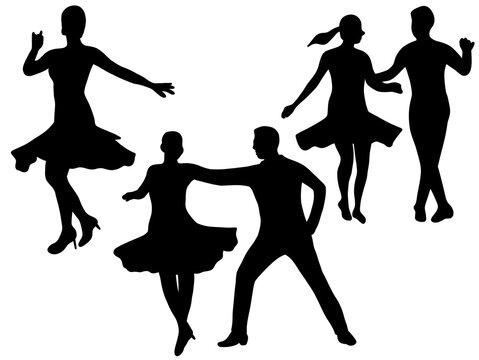 Social Ballroom Dancing Silhouette Vector Set Isolated on White. Elegant Ballroom and Latin Dance Couple Silhouettes Collection. Ballroom Dance Couple Silhouette Collection with Elegant Partner Poses.