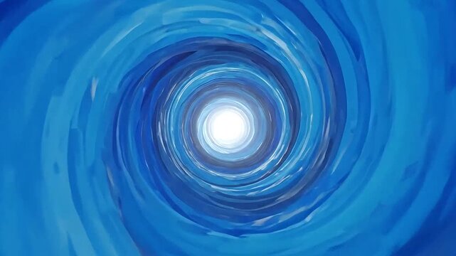 An abstract blue vortex tunnel with a bright light at the center