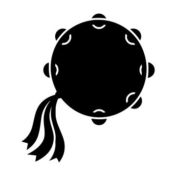 Black Tambourine Silhouette Icon with Ribbons for Music and Celebration
