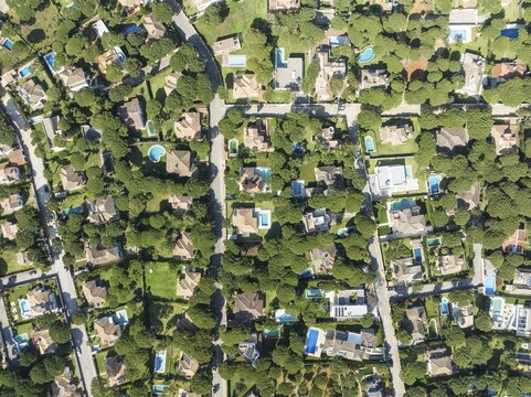 The Roche housing estate. Aerial view. Drone shot. C&aacute;diz province, Andalusia, Spain