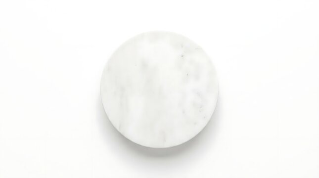 White marble round coaster on isolated white background.