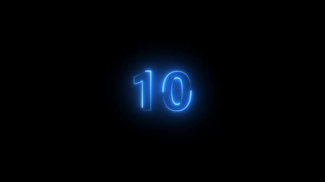 neon text 10 number countdown icon background 4k animation .Neon number 10 with alpha channel, neon numbers. motion graphic of 10 neon ext concept on transparent background.