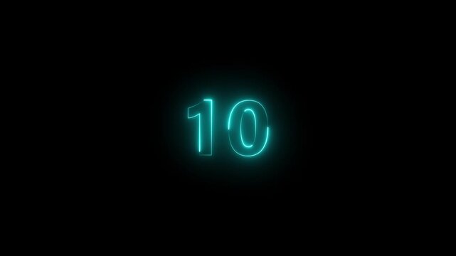 neon text 10 number countdown icon background 4k animation .Neon number 10 with alpha channel, neon numbers. motion graphic of 10 neon ext concept on transparent background.