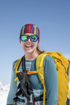 Portrait of a ski tourer in winter, Graub&uuml;nden, Switzerland