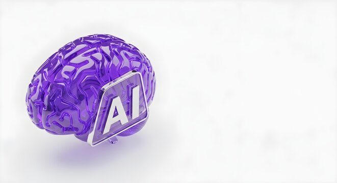 Purple brain with AI technology symbol.