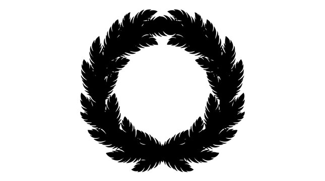 Black feather wreath silhouette isolated on white background