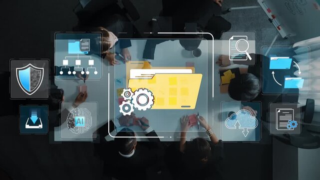 Collaboration in the Office with Technology, Data Management, and Digital Transformation Concepts, Business Meeting and Teamwork Focused on Innovation Sigmoid