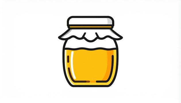 Minimalist black line vector icon of an artisan honey jar with elegant yellow nectar and a clean white lid