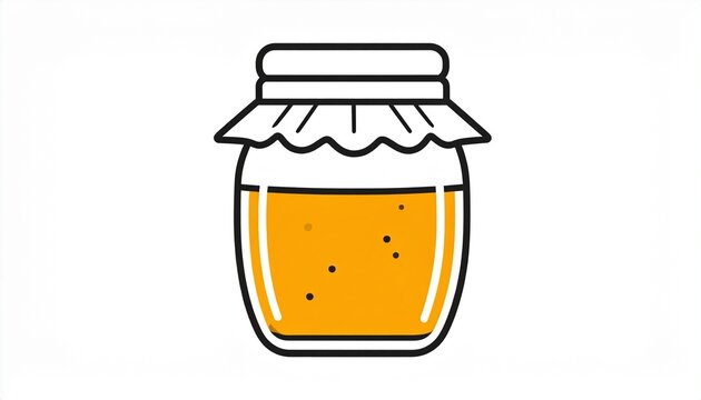 Minimalist vector icon of a glass jar filled with organic golden honey or fruit preserve featuring clean black outlines and flat yellow color