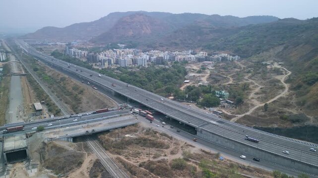Elevated aerial view of Atal Setu access road and highway network