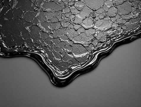 Abstract dark viscous liquid with cracked texture and metallic sheen