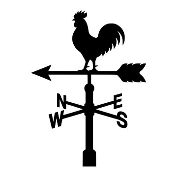 Rooster weather vane silhouette with cardinal directions arrow