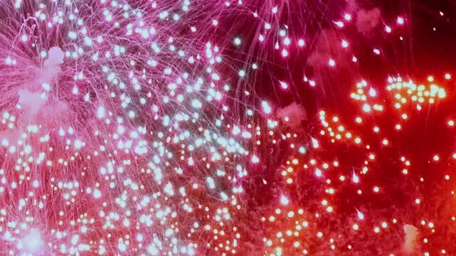 A display of vibrant fireworks light up the night sky on Independence Day. A celebration unfolds above during this Fourth of July event.
