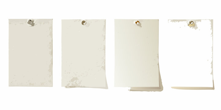 set of four vertical textured off white paper sheets on white background document stationery blank writing note memo parchment grunge