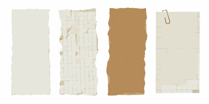 torn paper strips realistic vector illustration on white background texture edges shredded pieces fragment document rip tear graphic design element
