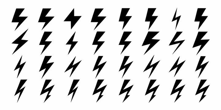 black lightning bolt icons on white background vector pattern electricity energy symbol thunder storm flash iconography design graphic element interface