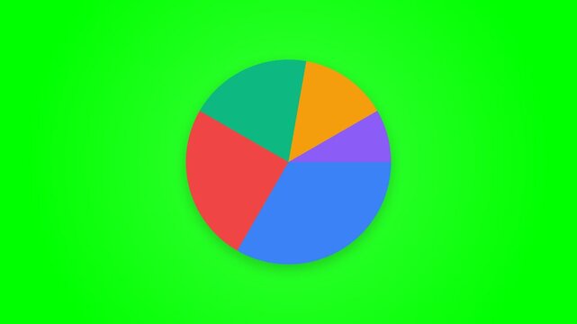 Animated Colorful Pie Chart Graphic Element on Green Screen Background.