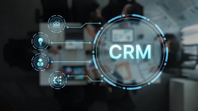 This image represents modern CRM software solutions designed to enhance business efficiency and customer management in the digital age with innovative graphics. Raster