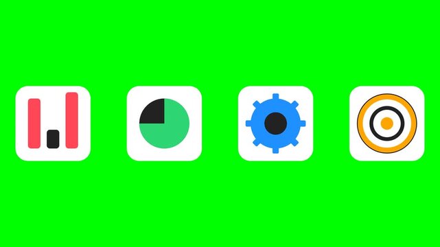 Animated Business and Productivity App Icons Set on Green Screen.